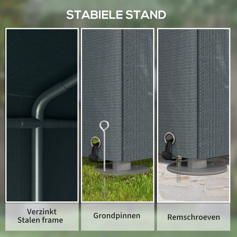 Outsunny Tuinschuur, Tentgarage, Grote Deur, Roestvrij Metalen Frame, 160x218x172 cm, Donkergrijs(m-5)