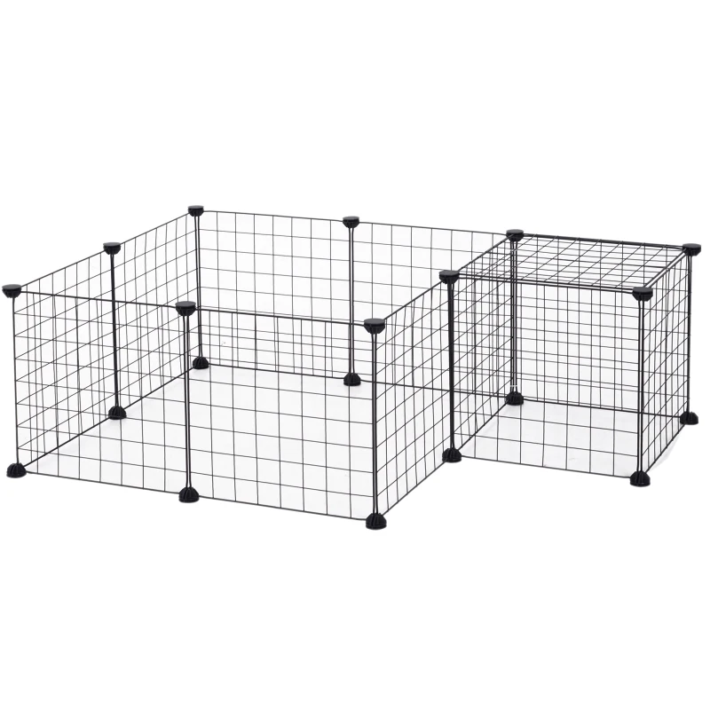 PawHut Recinto de Metal para Pequenos Animais de Estimação com 12 Painéis Desmontável DIY 106x73x36 cm Preto