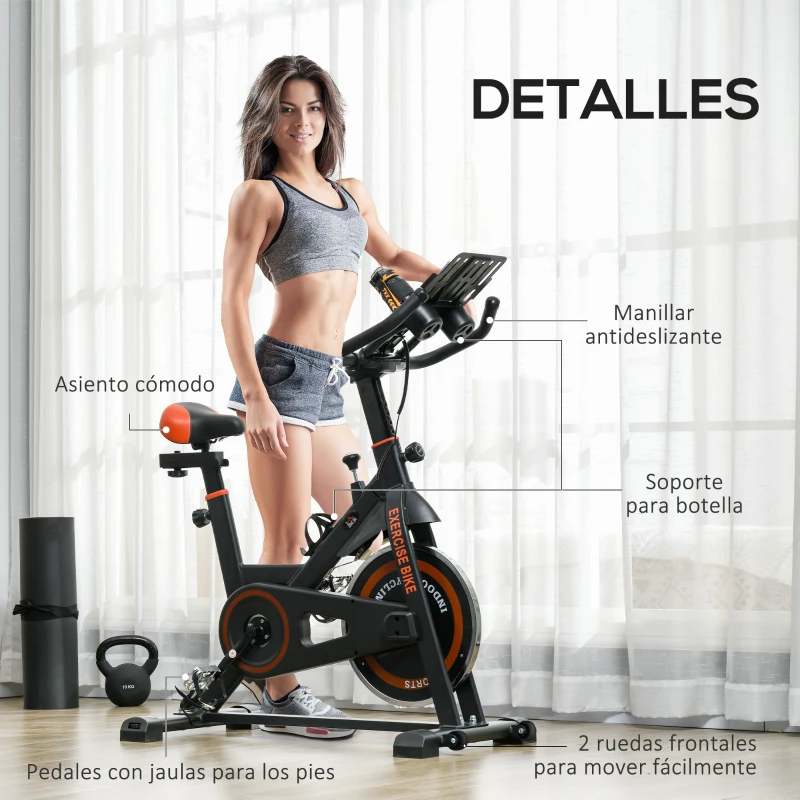 HOMCOM Bici Estática con Resistencia Regulable Volante de Inercia 8 kg Pantalla LCD Manillar y Asiento Ajustable Negro y Rojo