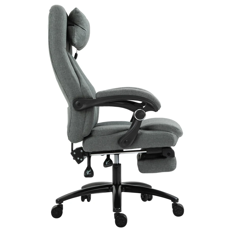 Vinsetto Bürostuhl massage, höhenverstellbarer Chefsessel, Gamingstuhl mit Fußstütze Massagefunktion, ergonomischer Drehstuhl, Massage Sessel, Leinen-Gefühl, Grau, 64 x 74 x 109-117 cm