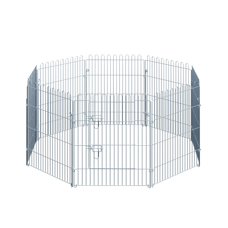 PawHut Parque para Animais de Estimação com 8 Paineis 63x76cm Cerca para Animais de Estimação com Porta com Trava para Jardim Pátio Exterior Prata