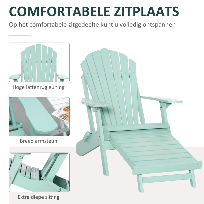 Outsunny Adirondack Tuinstoel met Uitschuifbare Voetensteun en Opvouwbaar Ontwerp - Groen