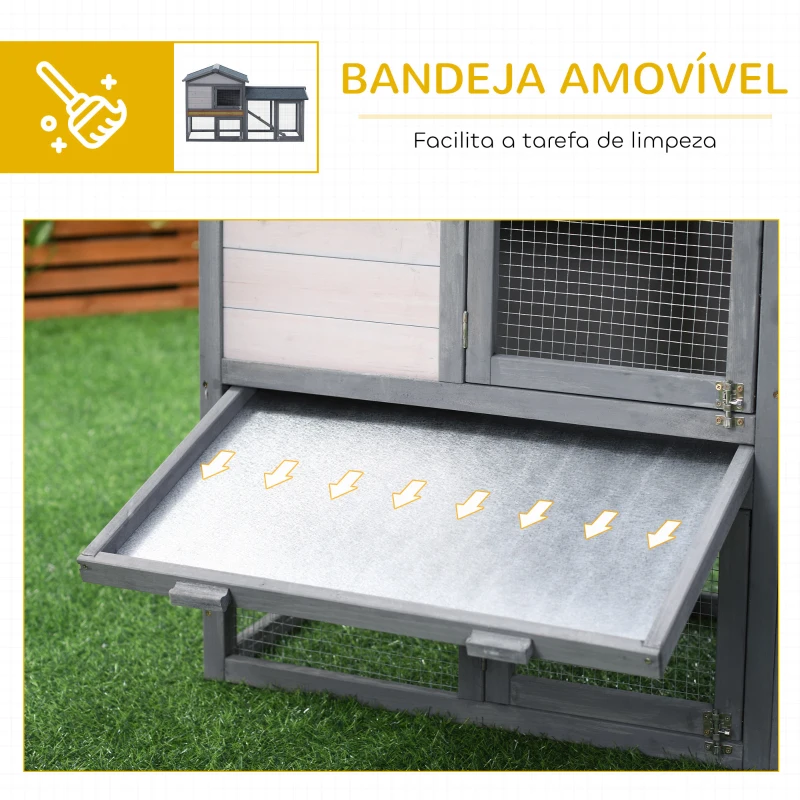 PawHut Casa para Coelhos de Madeira Coelheira para Exterior com Bandeja Removível 147x54x84cm Cinza
