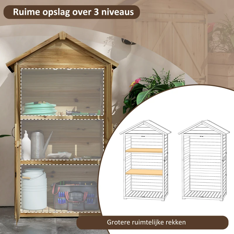 Outsunny Tuinhuis Tuinschuur Tuinkast, weerbestendig, vintage design, 102 cm x 54 cm x 177 cm, Natuur(m-4)