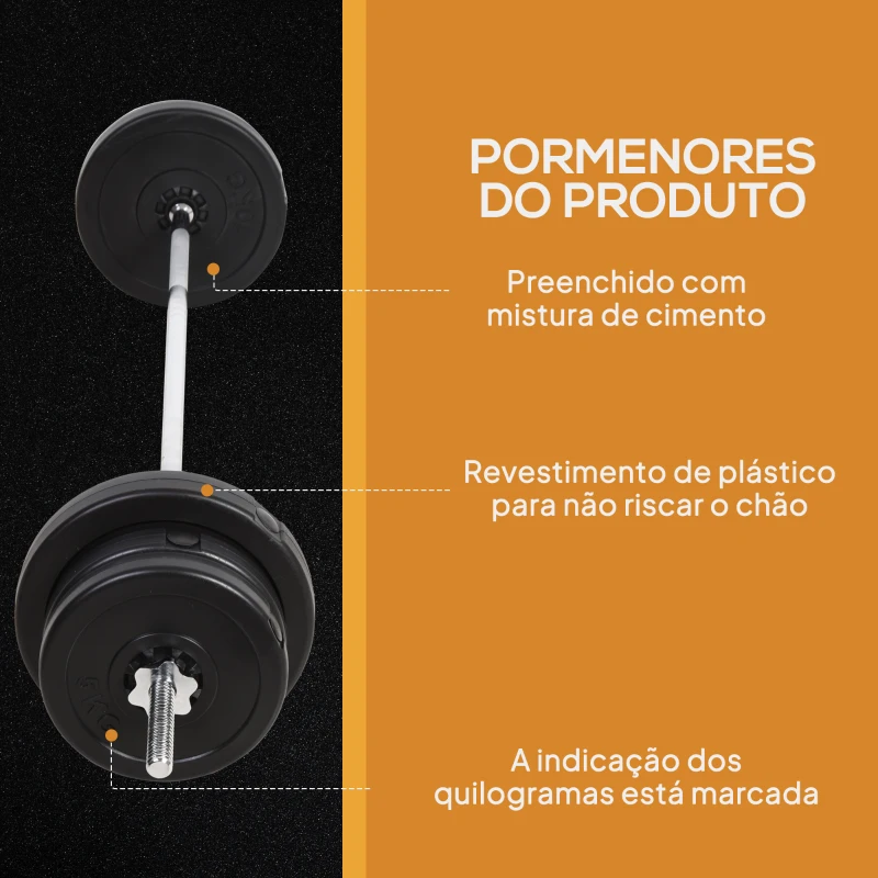 HOMCOM Conjunto de Barras de Pesos com 14 Discos de Pesos Intercambiáveis até 55kg Conjunto de Pesos e Barras Ajustáveis para Culturismo Treinamento Fitness em Casa Academia Preto
