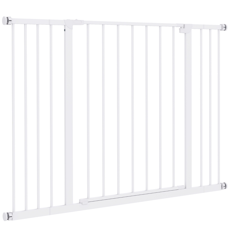 PawHut Dog Gate Pet Safety Gate Stair Barrier Pressure Fit Adjustable 76-82/86-97/101-107 cm, White