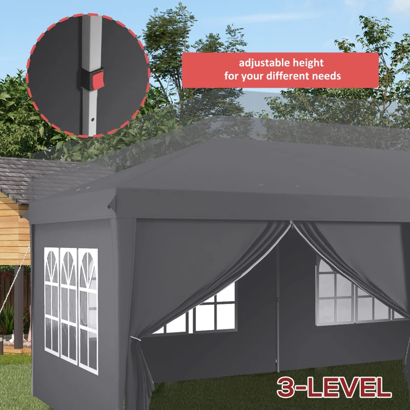 Outsunny Outsunny 3 x 6 m Garden Pop Up Gazebo, Wedding Party Tent Marquee, Water Resistant Awning Canopy with Sidewalls, Windows, Carry Bag, Grey