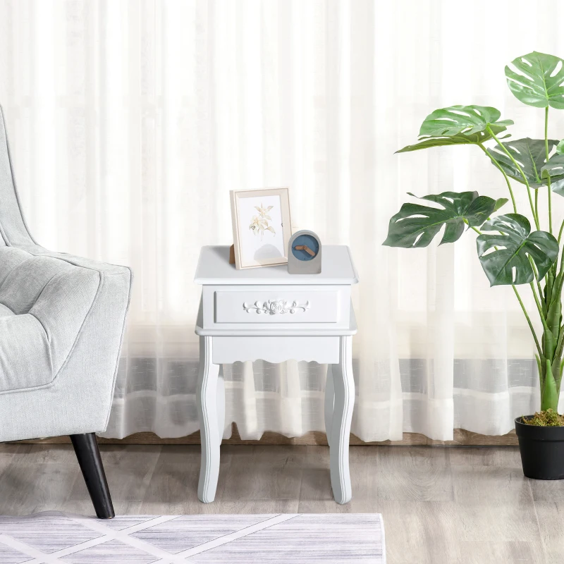 HOMCOM Mesa de Cabeceira com 1 Gaveta Mesa Auxiliar de Madeira para Dormitório Sala de Estar Estilo Moderno 40x35x60cm Branco