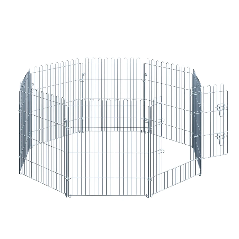 PawHut Parque para Animais de Estimação com 8 Paineis 63x76cm Cerca para Animais de Estimação com Porta com Trava para Jardim Pátio Exterior Prata