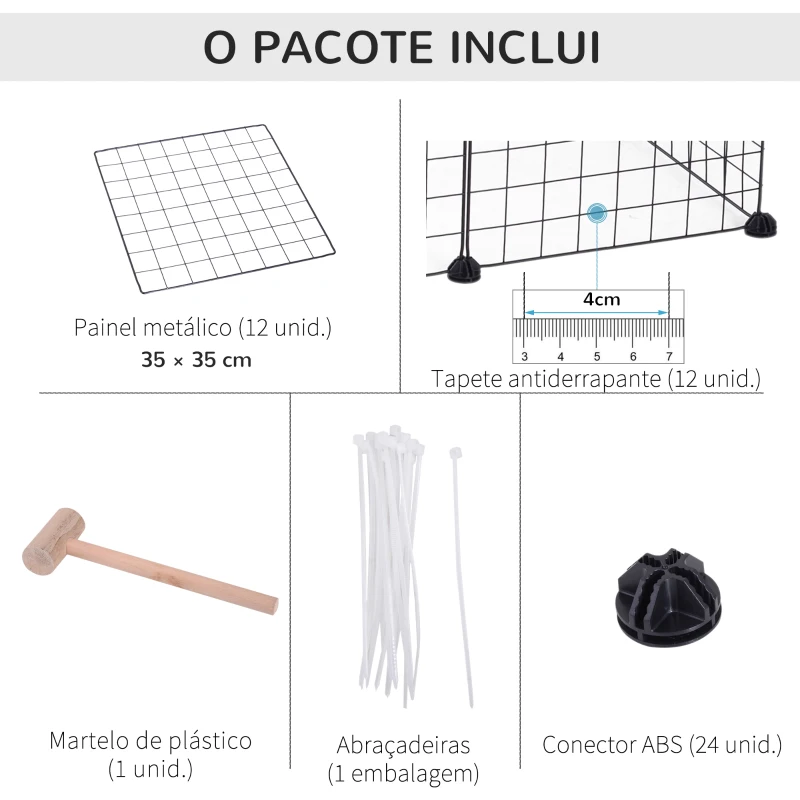 PawHut Recinto de Metal para Pequenos Animais de Estimação com 12 Painéis Desmontável DIY 106x73x36 cm Preto