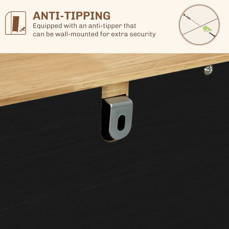 HOMCOM Sideboard with Rubberwood Top and Adjustable Shelves for Dining Room, Kitchen - Black Wood-Effect