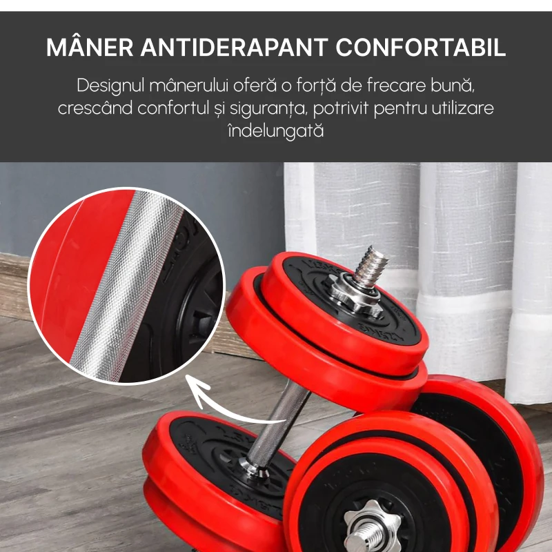 Homcom Set Haltere & Gantere – 20 kg, Discuri PP Rezistente