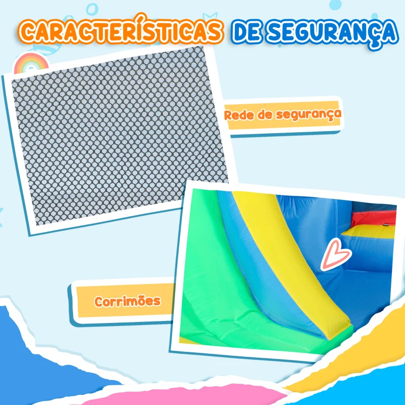 AIYAPLAY Castelo Insuflável 5 em 1 Parque Aquático Insuflável para Crianças com Escorrega Piscina Alvo e Cesta  385x290x180 cm Multicor