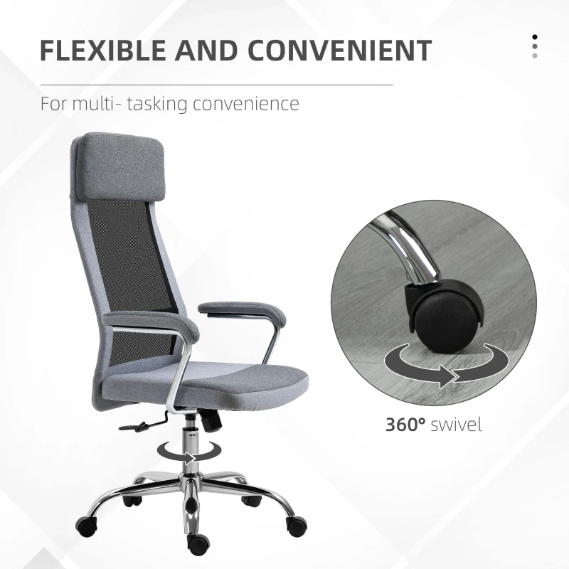 Vinsetto Office Chair Mesh High Back Swivel Task PC Desk Chair for Home w/ Arm, Grey