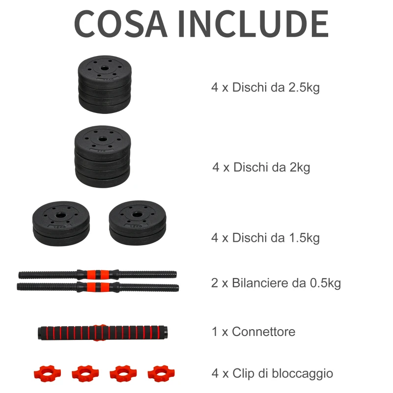 Homcom Set Gantere/Haltera 25 kg cu 12 discuri reglabile