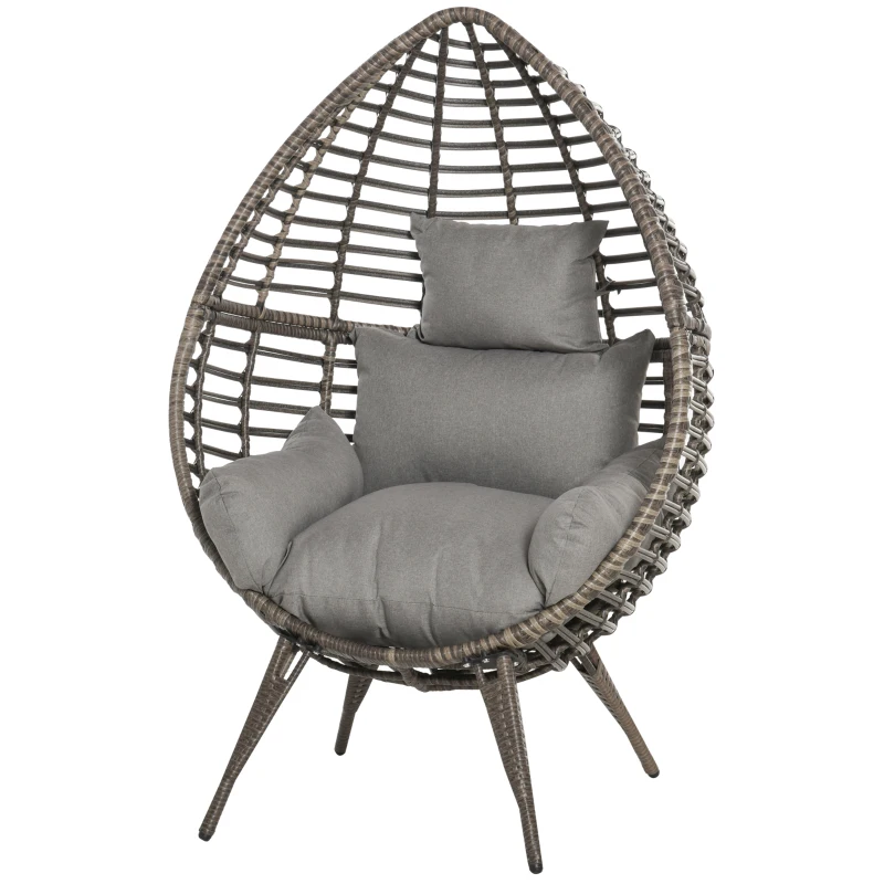 Outsunny eardop PE Wicker Rattan Chair w/ Thick Cushions 4 Legs Outdoor Seat Egg Garden