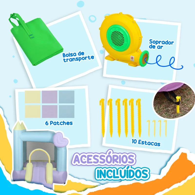 AIYAPLAY Castelo Insuflável  para Crianças com Escorrega Área de Salto e Bolsa de Transporte 250x165x200 cm Multicolor