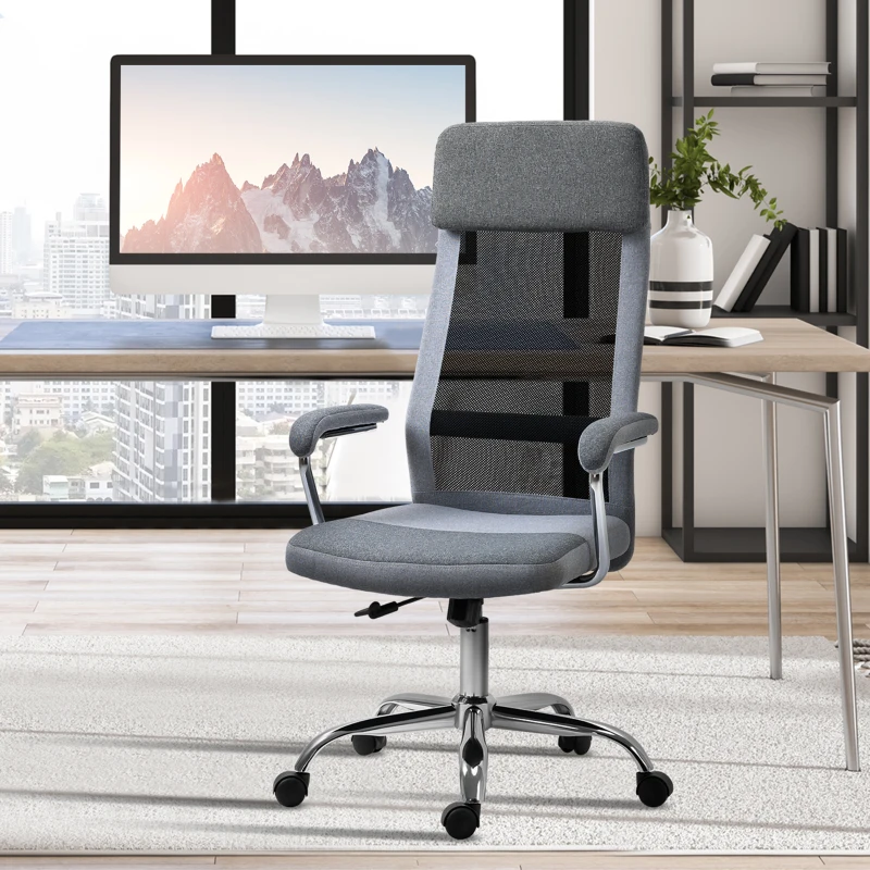 Vinsetto Office Chair Mesh High Back Swivel Task PC Desk Chair for Home w/ Arm, Grey