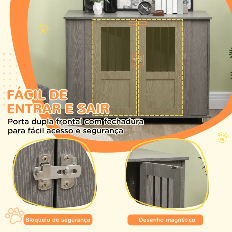 PawHut Gaiola para Cães Grandes Desmontável 2 em 1 Mesa Auxiliar com 2 Portas com Trava e 4 Janelas 114x60x82 cm Cinza