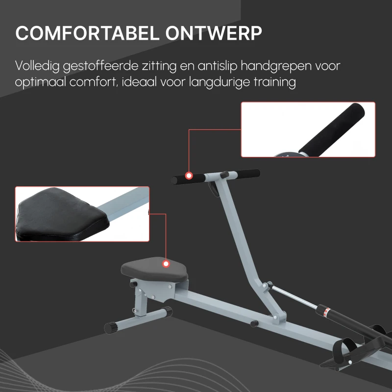 HOMCOM roeitrainer roeiapparaat fitness roeien hometrainer, met LCD display, staal + PVC, grijs, 130 x 67,5 x 67 cm(m-4)