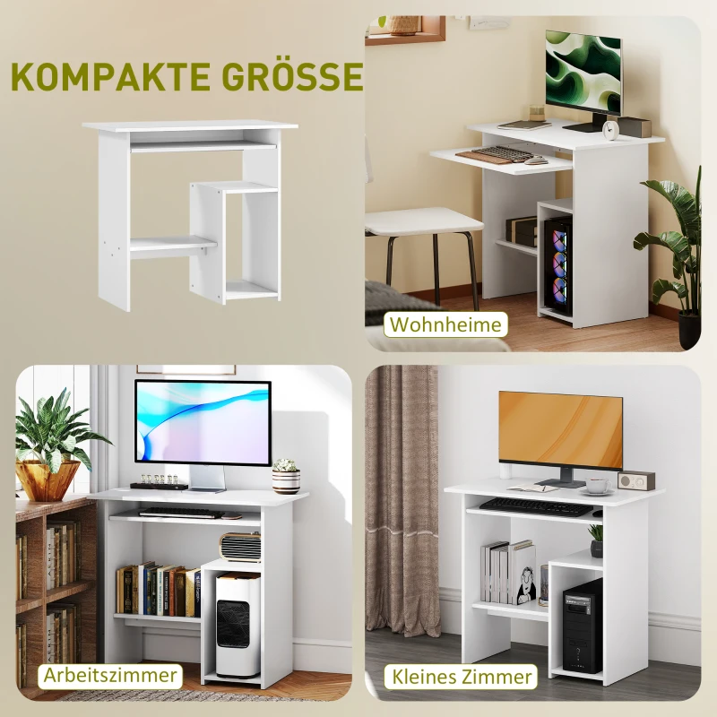 HOMCOM Computertisch, Schreibtisch, Spanplatte, Metall, 80 x 45 x 75 cm, Weiß(m-5)