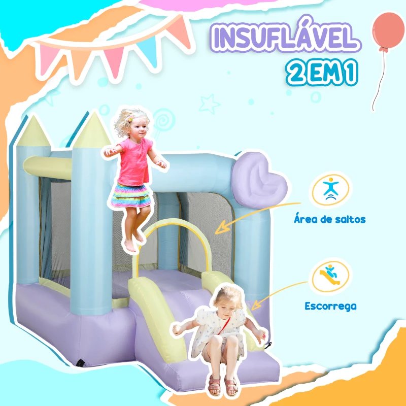 AIYAPLAY Castelo Insuflável  para Crianças com Escorrega Área de Salto e Bolsa de Transporte 250x165x200 cm Multicolor
