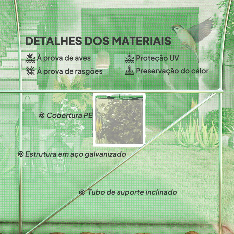 Outsunny Estufa Tipo Túnel 298x197x189 cm com Porta e 4 Janelas para Cultivo de Plantas e Verduras com Cobertura PE 140g/㎡ Verde