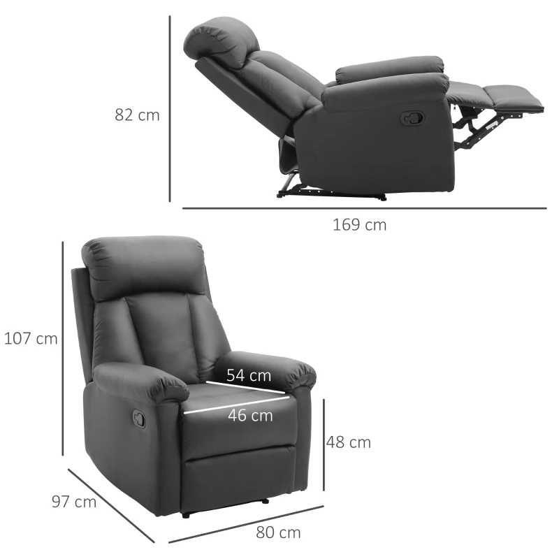 HOMCOM Poltrona Relax Reclinabile Imbottita Ergonomica con Poggiapiedi Pelle PU 80 x 97 x 107cm Nero