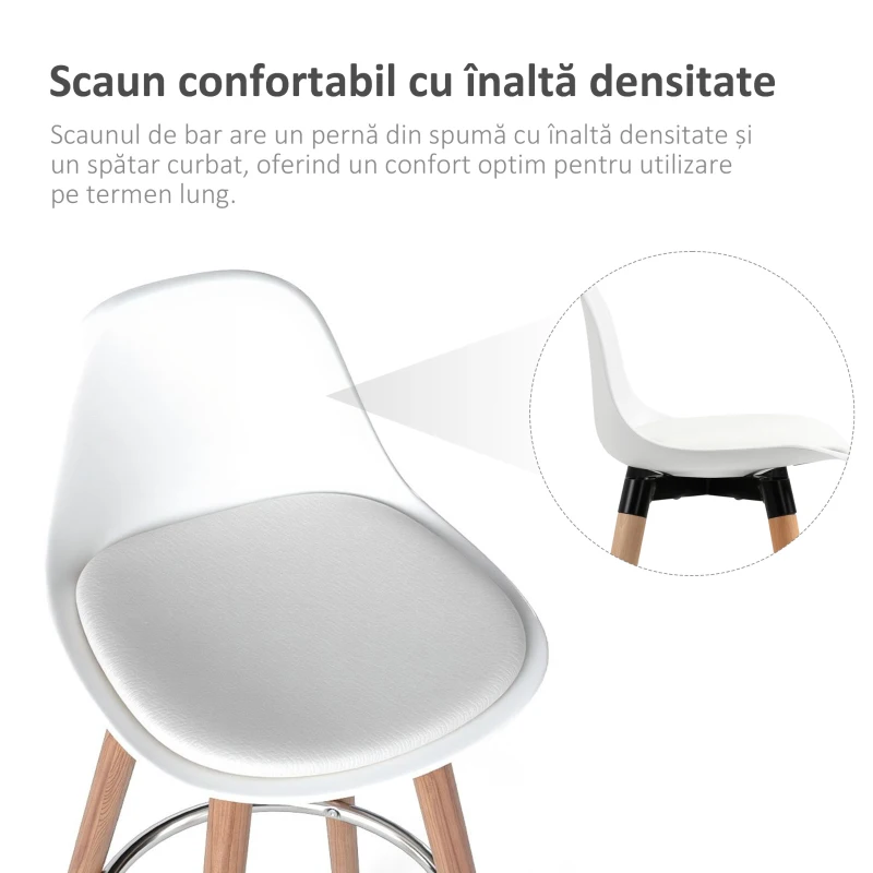 Homcom Set 2 Scaune Bar – Alb, Spatar & Perna pentru Confort