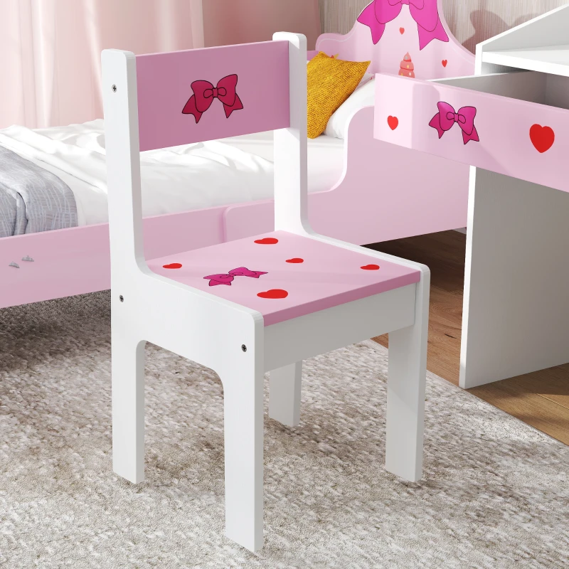 AIYAPLAY Conjunto de Secretária e Cadeira para Crianças com Gaveta Amovível e Compartimento para Dormitório Sala de Jogos Rosa e Branco
