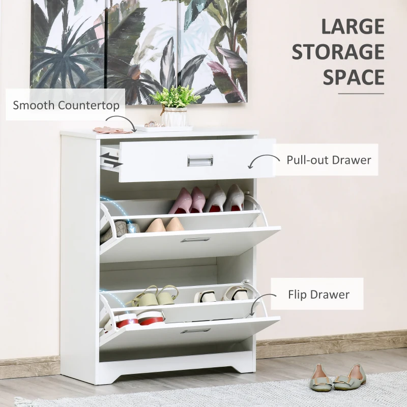 HOMCOM Tipping Shoe Cabinet Hall Organizer with Flip Drawers for Entry Porch 16 Pairs(m-4)