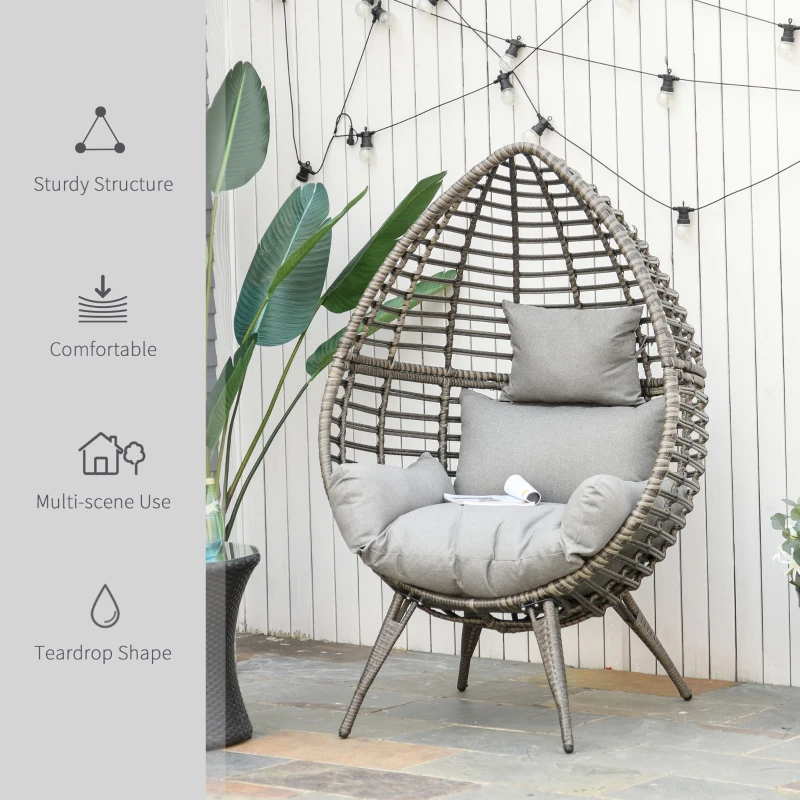 Outsunny eardop PE Wicker Rattan Chair w/ Thick Cushions 4 Legs Outdoor Seat Egg Garden