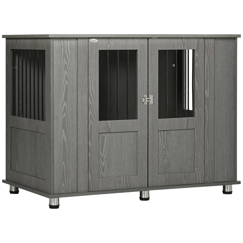 PawHut Gaiola para Cães Grandes Desmontável 2 em 1 Mesa Auxiliar com 2 Portas com Trava e 4 Janelas 114x60x82 cm Cinza