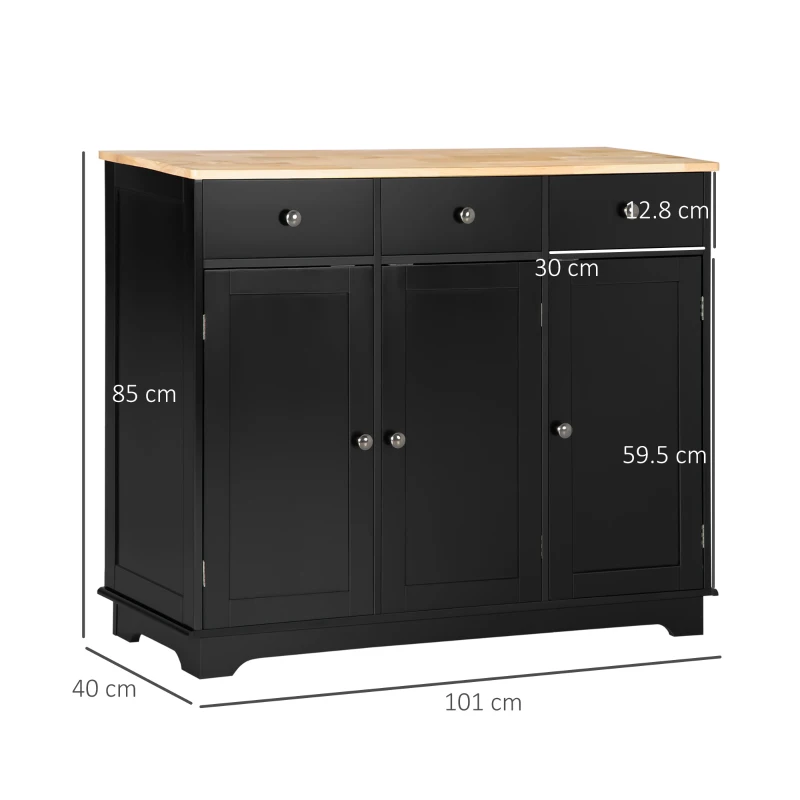 HOMCOM Sideboard with Rubberwood Top and Adjustable Shelves for Dining Room, Kitchen - Black