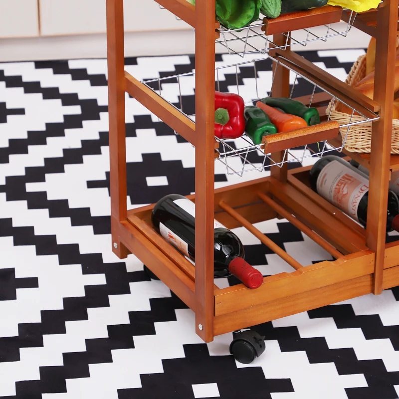 HOMCOM carucior bucatarie, roti, sertare, 74x37x76cm, maro