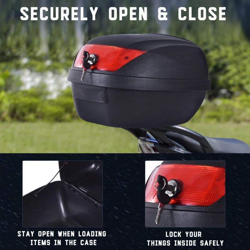 HOMCOM 28L Motorcycle Tail Box W/ 2 Keys-Black/Red