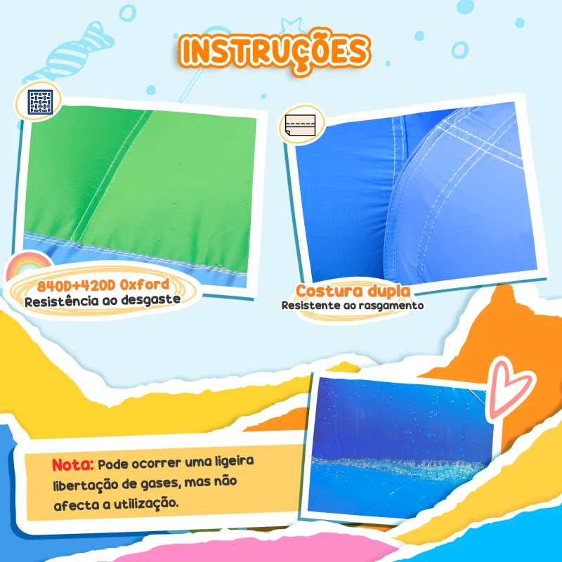 AIYAPLAY Castelo Insuflável 5 em 1 Parque Aquático Insuflável para Crianças com Escorrega Piscina Alvo e Cesta  385x290x180 cm Multicor