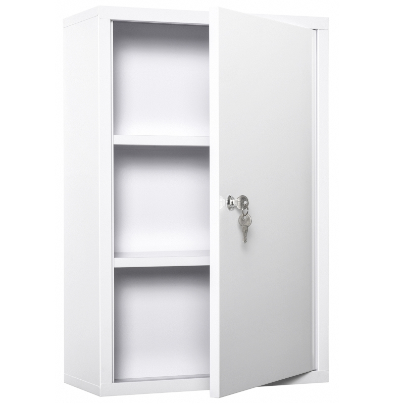 kleankin 24''x16'' Steel Wall Mount Medicine Cabinet 3 Tier First Aid Kit Home Emergency Box for Bathroom Kitchen, Lockable with 2 Keys