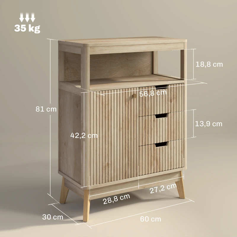 HOMCOM Buffet salon meuble de rangement avec placard à portes, étagère réglable et étagère ouvert, 60x30x81cm, bois naturel(m-3)