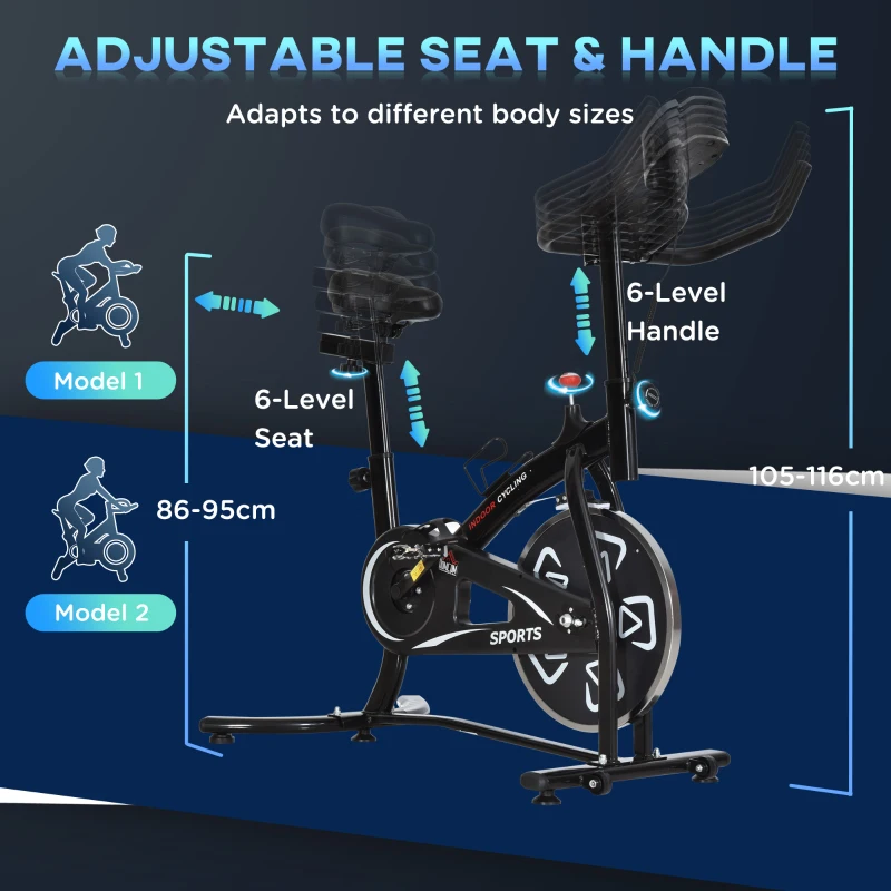 HOMCOM Indoor Stationary Exercise Bike 6kg Flywheel Fitness Cardio Workout Bke Trainer for Home Gym w/ Adjustable Resistance LCD Monitor Pad and Bottle Holder Black