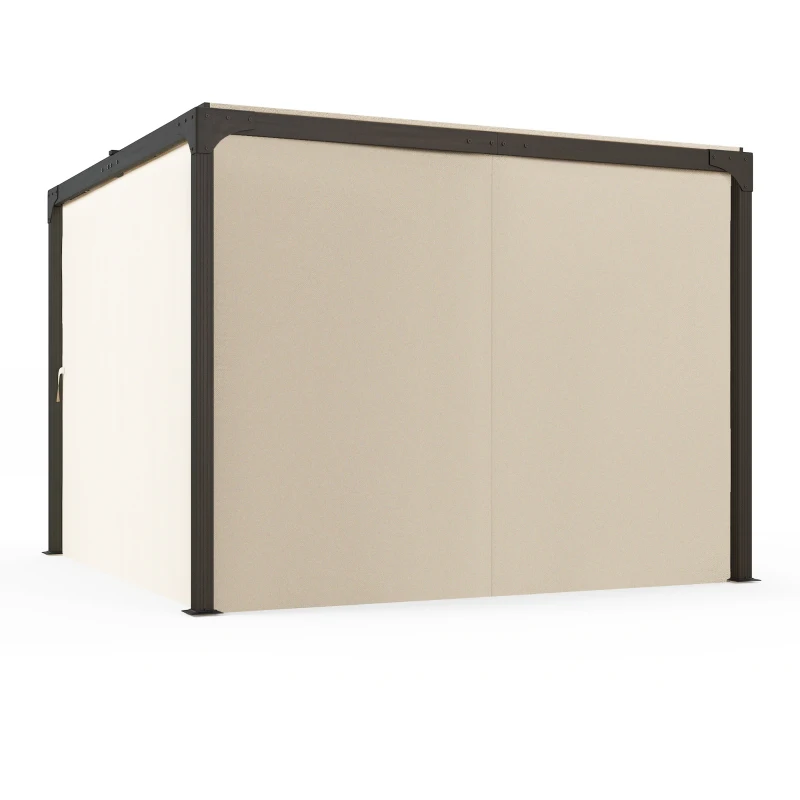 Outsunny Pérgola de Alumínio 420x295x220 cm Pérgola de Jardim com Telhado de Correr 4 Paredes Laterais e Orifícios de Drenagem Bege e Preto