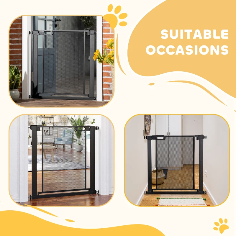 PawHut Dog Safety Gate, for Hallways, Staircases, Doors w/ Automatic Closing Door - Black