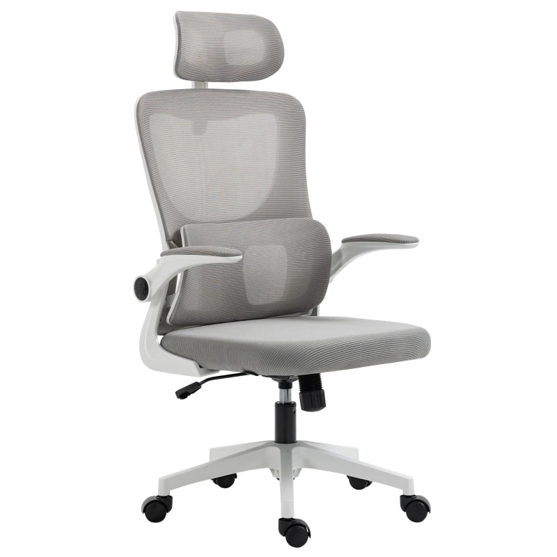 Vinsetto Bürostuhl, höhenverstellbar, neigbare Rückenlehne, verstellbare Kopfstütze, bis 120 kg, 60x59x114-122 cm, Grau