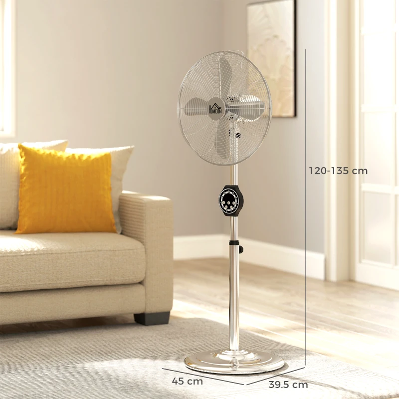 HOMCOM 16" Metal Pedestal Fan with Oscillating, Adjustable Height - Silver Tone