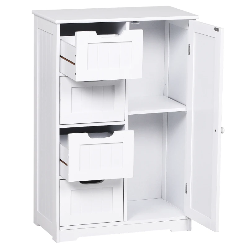 kleankin Armário Casa de Banho Móvel Auxiliar Organizador Moderno de Madeira com 1 Armário e  Gavetas 56x30x83 cm Branco