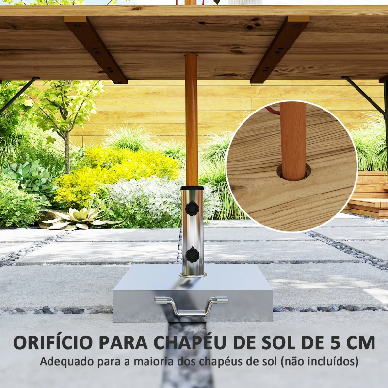 Outsunny Mesa de Refeição para Jardim Retangular 175x80x75 cm com Orifício para Chapéu de Sol e Bancada em Ripas Madeira