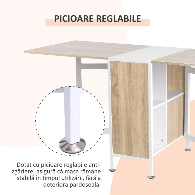Homcom Birou 169×62×75 cm – Stejar & Alb cu 4 Compartimente Functionale(m-8)