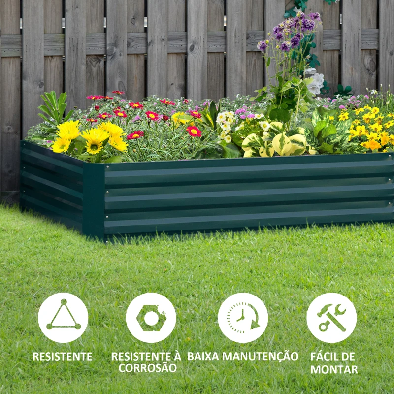 Outsunny Caixa de Plantio de Aço Galvanizado para Cultivar Plantas Flores Ervas com Fundo Aberto 180x90x30 cm / 241x90,5x30 cm Verde
