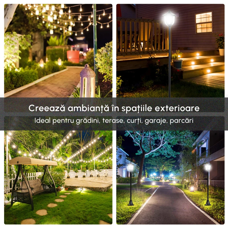 Outsunny Felinar LED Solar 160 cm – Design Negru pentru Gradina