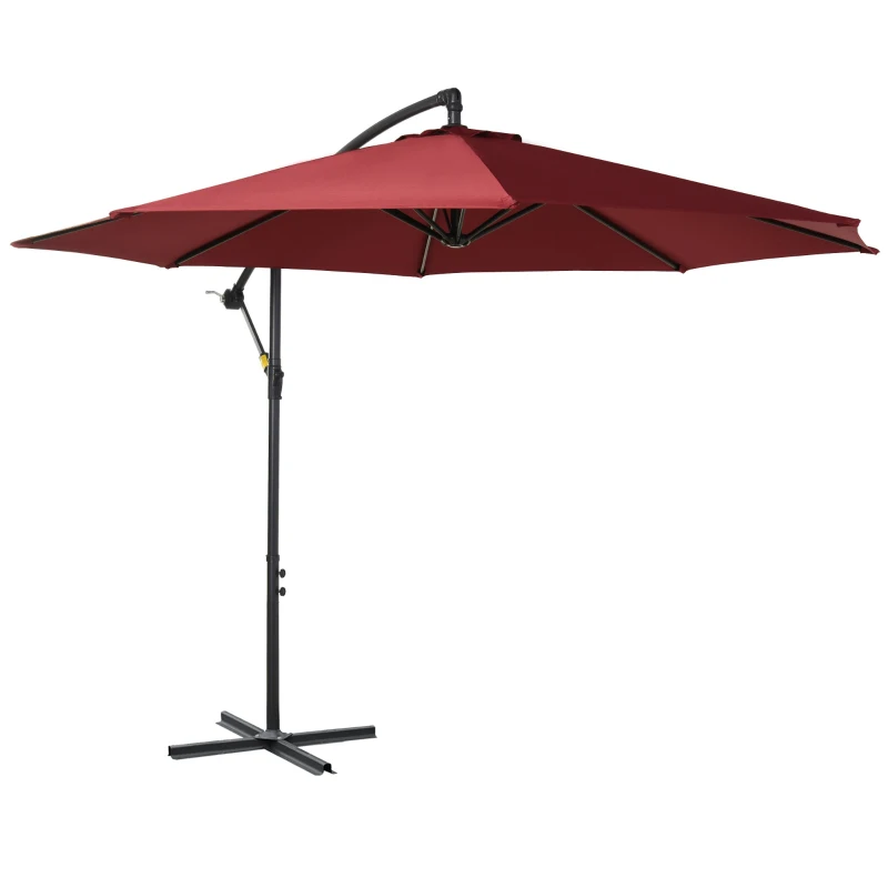 Outsunny Chapéu de Sol de Jardim Ø295x245 cm Chapéu de Sol Excêntrico Inclinável com Manivela Base Cruzada Vinho